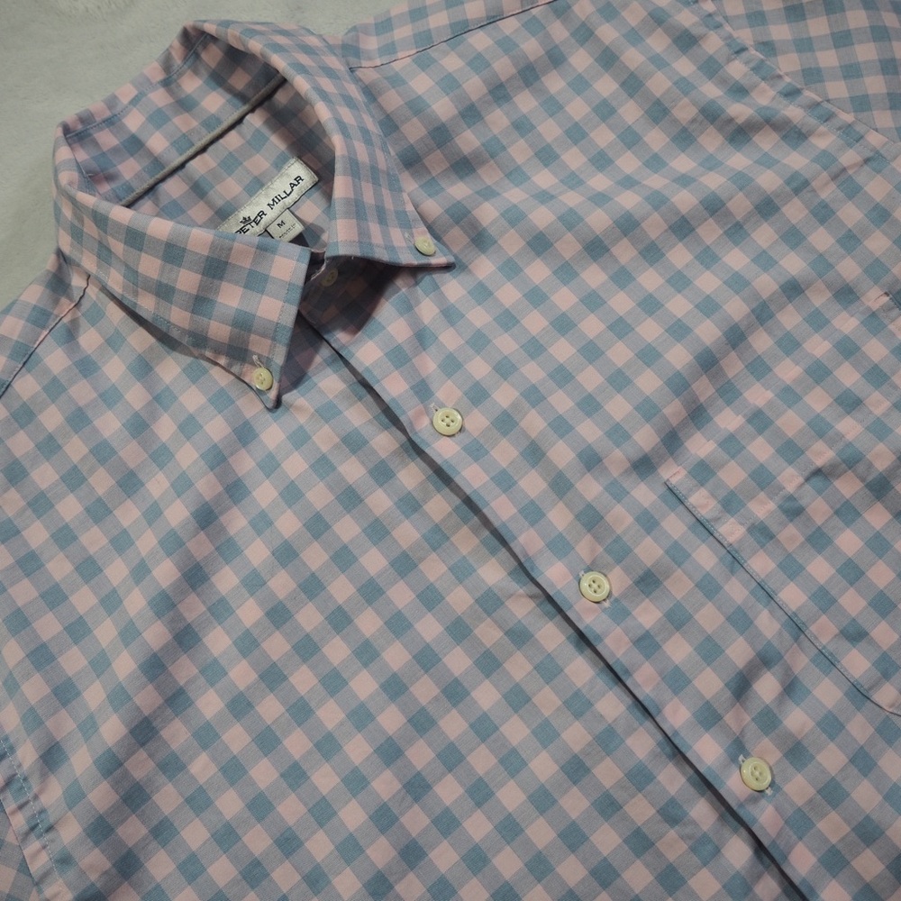 Peter Millar Sz M Pink and Blue Checkered Casual Button Down Shirt